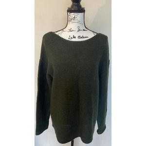 Women’s Signature Studio Size Large Green Boat Neck Knit Boho Long Sweater